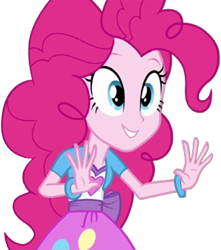 Size: 2224x2520 | Tagged: safe, edit, edited screencap, editor:homersimpson1983, screencap, pinkie pie, human, equestria girls, g4, arms, background removed, bracelet, breasts, bust, clothes, female, fingers, hand, happy, invisible wall, jewelry, long hair, not a vector, shirt, simple background, skirt, smiling, solo, teenager, teeth, transparent background, vest