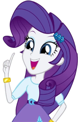 Size: 1601x2520 | Tagged: safe, edit, edited screencap, editor:homersimpson1983, screencap, rarity, human, equestria girls, g4, arms, background removed, belt, blouse, bracelet, breasts, bust, clothes, female, finger, hairpin, happy, jewelry, long hair, not a vector, open mouth, open smile, pointing, simple background, skirt, smiling, solo, teenager, teeth, transparent background