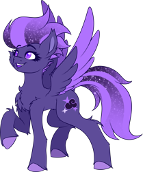 Size: 2676x3201 | Tagged: safe, alternate version, artist:shad0w-galaxy, oc, oc only, oc:shadow galaxy, pegasus, pony, belly fluff, cheek fluff, chest fluff, concave belly, ear fluff, ethereal mane, female, fluffy, high res, mare, open mouth, pegasus oc, raised hoof, shoulder fluff, simple background, slender, smiling, solo, spread wings, starry eyes, starry mane, starry tail, tail, thin, transparent background, unshorn fetlocks, wingding eyes, wings