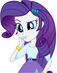 Size: 1964x2520 | Tagged: safe, edit, edited screencap, editor:homersimpson1983, screencap, rarity, human, equestria girls, g4, arms, background removed, belt, blouse, bracelet, breasts, bust, clothes, eyebrows, female, hairpin, hand on chin, jewelry, long hair, not a vector, raised eyebrow, simple background, skirt, solo, teenager, thinking, transparent background