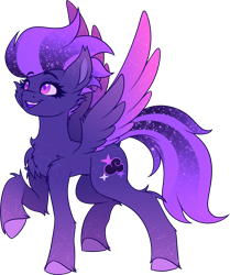 Size: 2676x3201 | Tagged: safe, alternate version, artist:shad0w-galaxy, oc, oc only, oc:shadow galaxy, pegasus, pony, belly fluff, body markings, cheek fluff, chest fluff, concave belly, constellation, ear fluff, ethereal mane, female, fluffy, high res, mare, open mouth, pegasus oc, raised hoof, shoulder fluff, simple background, slender, smiling, solo, spread wings, starry eyes, starry mane, starry tail, tail, thin, transparent background, unshorn fetlocks, wingding eyes, wings