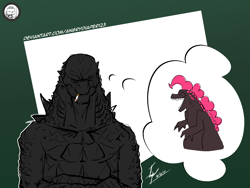 Size: 2670x2010 | Tagged: safe, artist:angrydiaper123, pinkie pie, kaiju, g4, alternate hairstyle, cigarette, godzilla, godzilla (series), godzilla x kong: the new empire, high res, mane swap, thought bubble