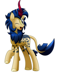 Size: 5000x6312 | Tagged: safe, artist:jhayarr23, oc, oc only, oc:procerus, kirin, 2024 community collab, derpibooru community collaboration, blue eyes, blue mane, cloven hooves, happy, horn, kirin-ified, looking at you, one eye closed, simple background, solo, species swap, transparent background, wink