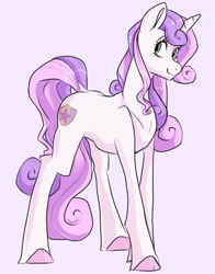 Size: 1033x1317 | Tagged: safe, artist:smirk, sweetie belle, pony, unicorn, g4, concave belly, lanky, older, older sweetie belle, simple background, skinny, smiling, solo, thin, white background