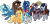 Size: 1832x869 | Tagged: safe, artist:elisdoominika, artist:the luna fan, derpibooru exclusive, oc, oc only, oc:amber clementine, oc:fahu, oc:haisuu gaku, oc:sweet elis, oc:the luna fan, oc:thinker blue, oc:yasei urami, earth pony, pegasus, pony, unicorn, 2024 community collab, derpibooru community collaboration, .svg available, alcohol, bubble tea, clothes, cocktail, cocktail umbrella, collar, drink, earth pony oc, flower, glasses, group, hat, hawaiian shirt, horn, peace sign, pegasus oc, school uniform, shirt, simple background, sunglasses, svg, transparent background, unicorn oc, vector, wings