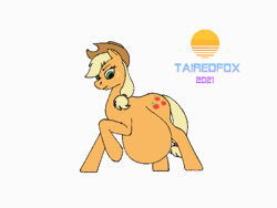 Size: 720x540 | Tagged: safe, artist:tairedfox, applejack, earth pony, pony, g4, animated, belly, female, mare, predajack, simple background, solo, vore, white background