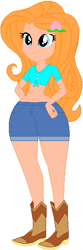 Size: 187x562 | Tagged: safe, artist:sturk-fontaine, oc, oc only, oc:peach blossom, human, equestria girls, g4, base used, belly button, boots, child bearing hips, cowboy boots, front knot midriff, hairclip, hand on hip, midriff, shoes, simple background, thighs, thunder thighs, white background, wide hips