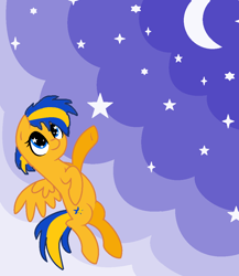 Size: 926x1066 | Tagged: safe, artist:mlpfan3991, oc, oc:flare spark, pegasus, pony, g4, female, flying, moon, night, night sky, sky, solo, stars