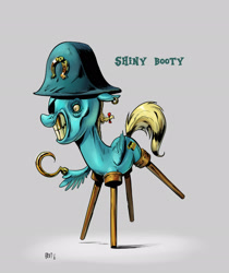 Size: 1720x2048 | Tagged: safe, artist:brdte, oc, oc only, oc:shiny booty, pegasus, pony, amputee, eyepatch, grin, hat, hook hand, peg leg, pirate, pirate hat, prosthetic leg, prosthetic limb, prosthetics, signature, smiling, solo