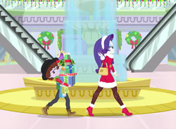Size: 3600x2656 | Tagged: safe, artist:sapphiregamgee, rarity, human, equestria girls, g4, beautiful, canterlot mall, christmas, christmas outfit, crossover, dice corleone, duo, duo male and female, equestria girls-ified, female, holiday, male, present, shopping, the suite life of zack and cody