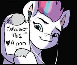 Size: 277x232 | Tagged: safe, anonymous editor, artist:amy mebberson, edit, idw, zipp storm, pegasus, pony, g5, spoiler:comic, spoiler:g5comic, female, hoof hold, mare, smiling, solo