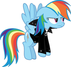 Size: 1600x1513 | Tagged: safe, artist:iamaveryrealperson, edit, vector edit, rainbow dash, pegasus, pony, g4, 2021, annoyed, clothes, female, flying, frown, jacket, leather, leather jacket, looking at someone, looking at something, mare, ms paint, simple background, solo, spread wings, transparent background, upset, vector, wings, zipper