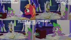 Size: 2000x1123 | Tagged: safe, edit, edited screencap, editor:quoterific, screencap, big macintosh, discord, spike, dungeons and discords, g4, book, cutie map, dice, dungeons and dragons, ogres and oubliettes, pencil, twilight's castle