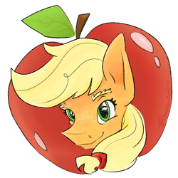 Size: 1450x1450 | Tagged: safe, artist:destiny_manticor, applejack, earth pony, pony, g4, apple, blonde hair, closed mouth, cute, food, freckles, head, looking at you, looking back, looking back at you, simple background, smiling, transparent background