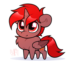 Size: 2235x1969 | Tagged: safe, alternate character, alternate version, artist:argigen, oc, oc only, oc:hardy, alicorn, pony, chest fluff, chibi, eyes open, folded wings, looking at you, male, red eyes, simple background, solo, stallion, white background, white sclera, wings