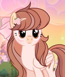 Size: 1080x1278 | Tagged: safe, artist:cstrawberrymilk, oc, oc only, oc:vanilla, pegasus, pony, g4, bow, female, hair bow, mare, solo