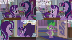 Size: 2000x1125 | Tagged: safe, edit, edited screencap, screencap, spike, starlight glimmer, twilight sparkle, alicorn, dragon, a horse shoe-in, g4, school of friendship, twilight sparkle (alicorn), twilight's office, winged spike, wings