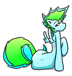 Size: 814x862 | Tagged: safe, artist:taps, oc, oc only, oc:omnipony, pegasus, pony, butt, female, looking back, lying down, on side, plot, rule 63, simple background, sitting, solo, transparent background