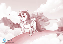 Size: 1280x905 | Tagged: safe, artist:foxhatart, oc, oc:autumn scribble, pony, unicorn, bag, bow, female, mare, saddle bag, solo, tail, tail bow