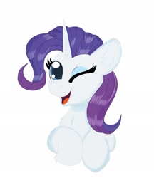 Size: 1649x1907 | Tagged: safe, artist:cinematic-fawn, rarity, pony, unicorn, g4, bust, one eye closed, open mouth, open smile, portrait, simple background, smiling, solo, white background, wink