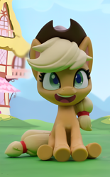 Size: 1238x2000 | Tagged: safe, edit, edited screencap, screencap, applejack, earth pony, pony, g4, g4.5, magician pinkie pie (short), my little pony: stop motion short, cute, smiling, solo