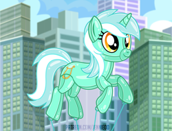 Size: 1100x842 | Tagged: safe, artist:jennieoo, lyra heartstrings, inflatable pony, pony, unicorn, g4, huge, inflatable, inflatable toy, parade balloon, rubber, show accurate, solo, story, story included, town, vector