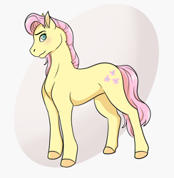 Size: 2010x2060 | Tagged: safe, artist:rae-lana, fluttershy, pony, g4, blushing, concave belly, eyebrows, eyelashes, female, hooves, looking at you, mare, short mane, signature, slender, smiling, smiling at you, solo, sternocleidomastoid, thin, wingless