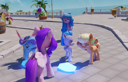 Size: 3840x2460 | Tagged: safe, artist:raindashesp, glory (g5), izzy moonbow, misty brightdawn, peach fizz, pipp petals, posey bloom, seashell (g5), earth pony, pegasus, pony, unicorn, g5, crystal, looking at someone, looking at something, pippsqueak trio, pippsqueaks, rebirth misty