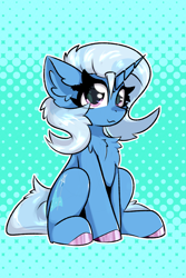 Size: 2000x3000 | Tagged: safe, artist:jubyskylines, trixie, pony, unicorn, g4, :3, chest fluff, colored hooves, ear fluff, eye clipping through hair, female, gradient background, looking at you, mare, sitting, solo