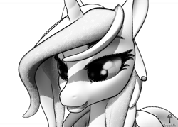 Size: 1702x1216 | Tagged: safe, artist:teonanakatle, pony, unicorn, 3d, black and white, grayscale, monochrome, simple background, solo, white background, wip