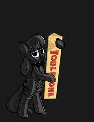 Size: 2550x3300 | Tagged: safe, alternate version, artist:latexia, edit, editor:anonymous, octavia melody, earth pony, pony, g4, /mlp/ latex requests, bipedal, bondage, bow, bowtie, dark, encasement, gray background, hood, hoof hold, latex, latex suit, leaning, lidded eyes, png, seams, shitposting, simple background, solo, toblerone