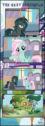 Size: 1661x4676 | Tagged: safe, artist:shootingstarsentry, oc, oc:lilypad, oc:nightshade (digimonlover101), changepony, hybrid, pegasus, pony, comic:the next generation, female, fluttershy's cottage, interspecies offspring, mare, offspring, parent:doctor caballeron, parent:fluttershy, parent:king sombra, parent:queen chrysalis, parents:caballershy, parents:chrysombra