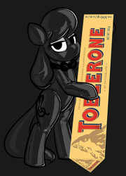 Size: 1780x2476 | Tagged: safe, alternate version, artist:latexia, edit, editor:anonymous, octavia melody, earth pony, pony, g4, /mlp/ latex requests, bipedal, bondage, bow, bowtie, dark, encasement, gray background, grayscale, hood, hoof hold, latex, latex suit, leaning, lidded eyes, monochrome, png, seams, shitposting, simple background, solo, toblerone