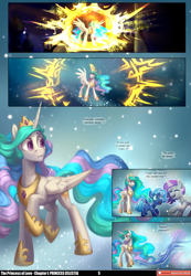 Size: 3541x5121 | Tagged: safe, artist:jewellier, artist:lummh, princess celestia, princess luna, alicorn, comic:the princess of love, g4, absurd resolution, cewestia, comic, crown, cute, dialogue, female, filly, foal, hoof shoes, jewelry, lyrics, magic, mare, open mouth, open smile, peytral, princess shoes, regalia, smiling, snow, snowfall, text, woona, younger