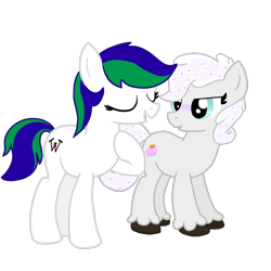 Size: 1200x1200 | Tagged: artist needed, safe, artist:mintyfizzle, oc, oc only, oc:cupcake surprise, oc:western star, earth pony, pony, 2024 community collab, derpibooru community collaboration, duo, duo female, eyes closed, female, mare, simple background, transparent background, unshorn fetlocks