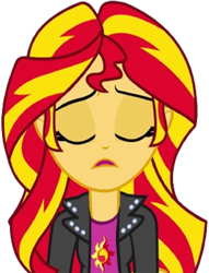 Size: 1923x2520 | Tagged: safe, edit, edited screencap, editor:homersimpson1983, screencap, sunset shimmer, human, equestria girls, g4, arms, background removed, breasts, bust, clothes, eyebrows, eyes closed, female, leather jacket, long hair, not a vector, open mouth, raised eyebrow, simple background, solo, teenager, top, transparent background