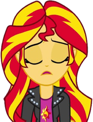 Size: 1923x2520 | Tagged: safe, edit, edited screencap, editor:mrtoonlover83, screencap, sunset shimmer, human, equestria girls, g4, arms, background removed, breasts, bust, clothes, eyebrows, eyes closed, female, leather jacket, long hair, not a vector, open mouth, raised eyebrow, simple background, solo, teenager, top, transparent background