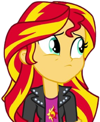 Size: 2079x2520 | Tagged: safe, edit, edited screencap, editor:homersimpson1983, screencap, sunset shimmer, human, equestria girls, g4, arms, background removed, breasts, bust, clothes, female, leather jacket, long hair, not a vector, simple background, solo, teenager, top, transparent background, turned head