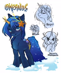 Size: 3432x4096 | Tagged: safe, artist:opalacorn, oc, oc only, oc:okeanos, pony, starfish, unicorn, chest fluff, commission, hooves together, looking at you, male, mouth hold, seaweed, simple background, solo, stallion, white background