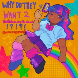 Size: 1440x1440 | Tagged: safe, artist:ariariari.png, twilight sparkle, human, equestria girls, g4, dark skin, humanized, phone, rainbow, solo