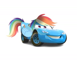 Size: 1818x1413 | Tagged: safe, artist:closethippie_, rainbow dash, g4, cars (pixar), lightning mcqueen, simple background, solo, white background