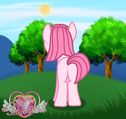 Size: 586x553 | Tagged: safe, artist:muhammad yunus, oc, oc only, oc:annisa trihapsari, earth pony, pony, g4, annibutt, base used, butt, featureless crotch, female, mare, plant, plot, rear view, solo, tree, watermark