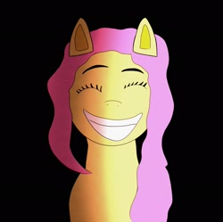 Size: 2163x2156 | Tagged: safe, artist:anythingpony, fluttershy, pony, g4, black background, digital art, eyes closed, shading, simple background, smiling