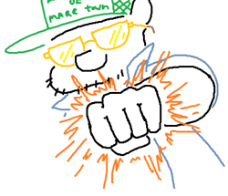 Size: 381x328 | Tagged: safe, artist:jargon scott, oc, oc only, oc:jargon scott, earth pony, anthro, cap, fist, hat, looking at you, male, popped collar, simple background, smiling, smiling at you, solo, stallion, stubble, sunglasses, trucker hat, white background