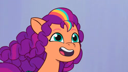 Size: 3072x1727 | Tagged: safe, screencap, sunny starscout, earth pony, pony, g5, heavy is the mane that wears the fruit crown, my little pony: tell your tale, spoiler:g5, spoiler:my little pony: tell your tale, crystal brighthouse, female, mare, open mouth, open smile, smiling, solo