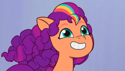 Size: 3072x1727 | Tagged: safe, screencap, sunny starscout, earth pony, pony, g5, heavy is the mane that wears the fruit crown, my little pony: tell your tale, spoiler:g5, spoiler:my little pony: tell your tale, crystal brighthouse, female, grin, mare, smiling, solo