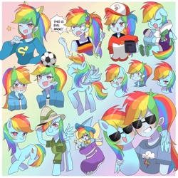 Size: 2048x2048 | Tagged: safe, artist:m09160, rainbow dash, tank, earth pony, human, pegasus, pony, tortoise, equestria girls, g4, my little pony equestria girls: better together, tanks for the memories, blushing, clothes, cute, dashabetes, dashstorm, earth pony rainbow dash, fairy bootmother, female, gradient background, hat, heartwarming, hug, human ponidox, multeity, pith helmet, race swap, rainbow background, self paradox, self ponidox, shirt, spread wings, sunglasses, t-shirt, tomboy, winghug, wings, wondercolts