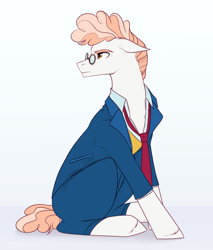 Size: 1688x1980 | Tagged: safe, artist:sparkling_light, svengallop, earth pony, pony, g4, clothes, glasses, gradient background, male, necktie, sitting, solo, stallion