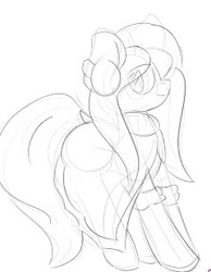 Size: 240x309 | Tagged: safe, artist:umbreow, oc, pony, clothes, female, mare, monochrome, sketch, solo