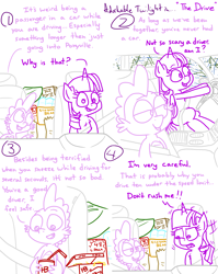 Size: 4779x6013 | Tagged: safe, artist:adorkabletwilightandfriends, spike, twilight sparkle, alicorn, comic:adorkable twilight and friends, g4, adorkable, adorkable twilight, car, comic, cute, dashboard, dork, drink, driving, food, happy, rain, seat, seatbelt, sitting, slice of life, twilight sparkle (alicorn)